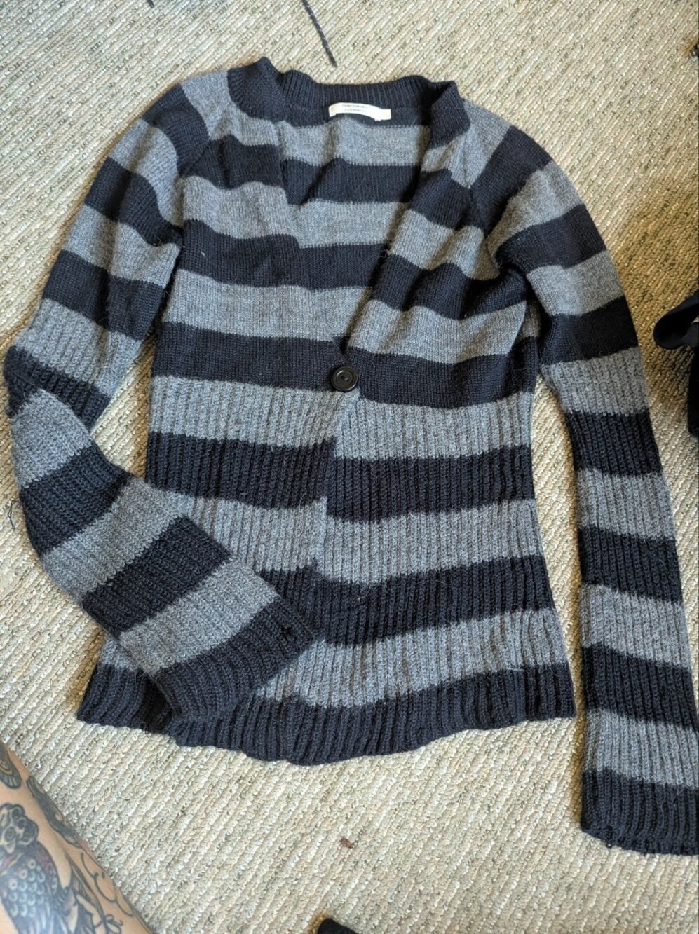 Women Striped Button Cardigan Sweater - Black & Gray Comptoir Des Cotoniers